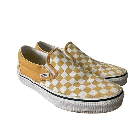 Vans Slip On Checkered Yellow Mustard White Women Size 9.5 - Picture 1 of 7